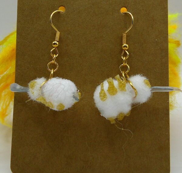 Puffball Weevil Earrings in White and Gold