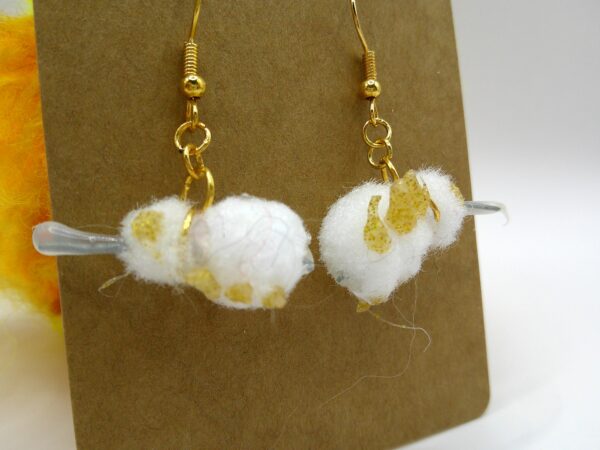 Puffball Weevil Earrings in White and Gold - Image 3