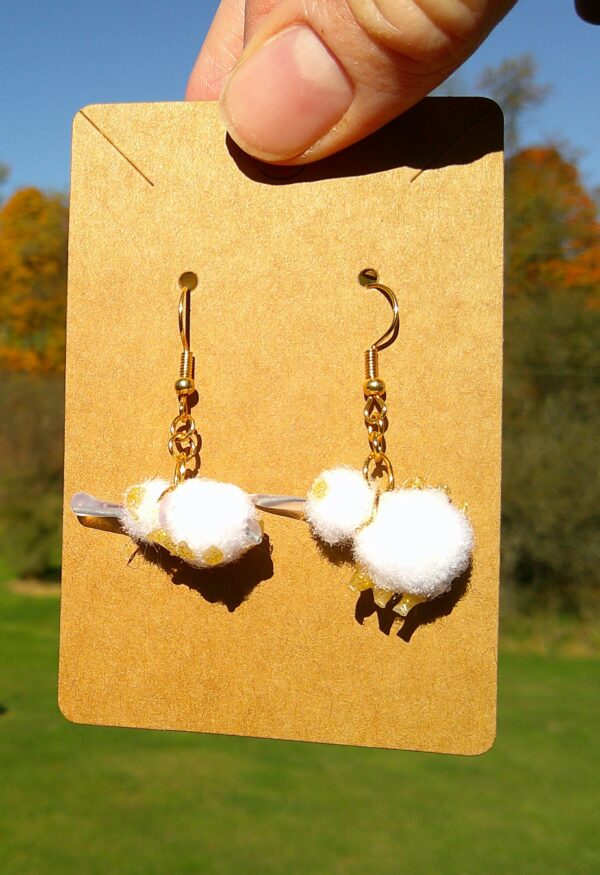 Puffball Weevil Earrings in White and Gold - Image 2