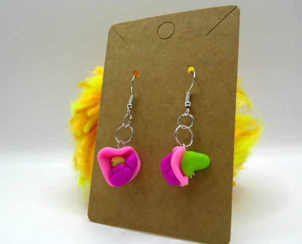 Pink Flower with Green Weevil Earrings - Image 3