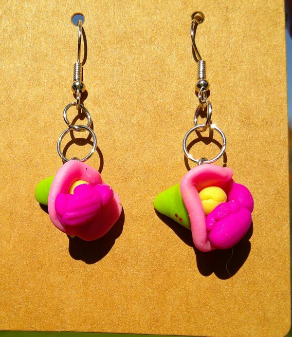 Pink Flower with Green Weevil Earrings - Image 2