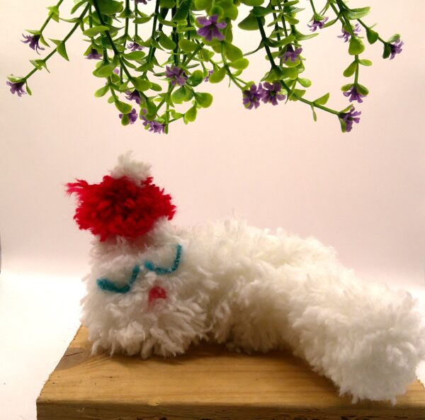 Sleeping White Puffball Cat in a Santa Hat - Image 2